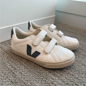 Veja Kids White Sneakers with Navy Accents, Size 4